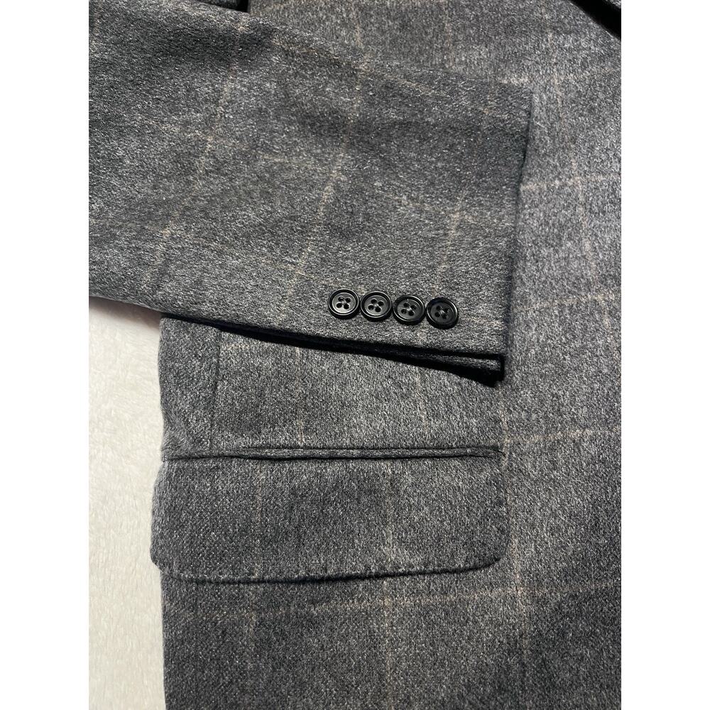 Saks 100% Brushed Cashmere Sport Coat 44-46L Gray Camel Windowpane Plaid - Picture 9 of 16